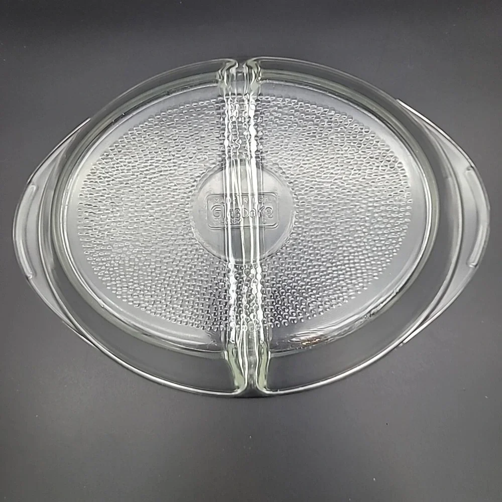 Glasbake Oval Divided‎ Casserole Dish J2352 Vintage Clear Glass